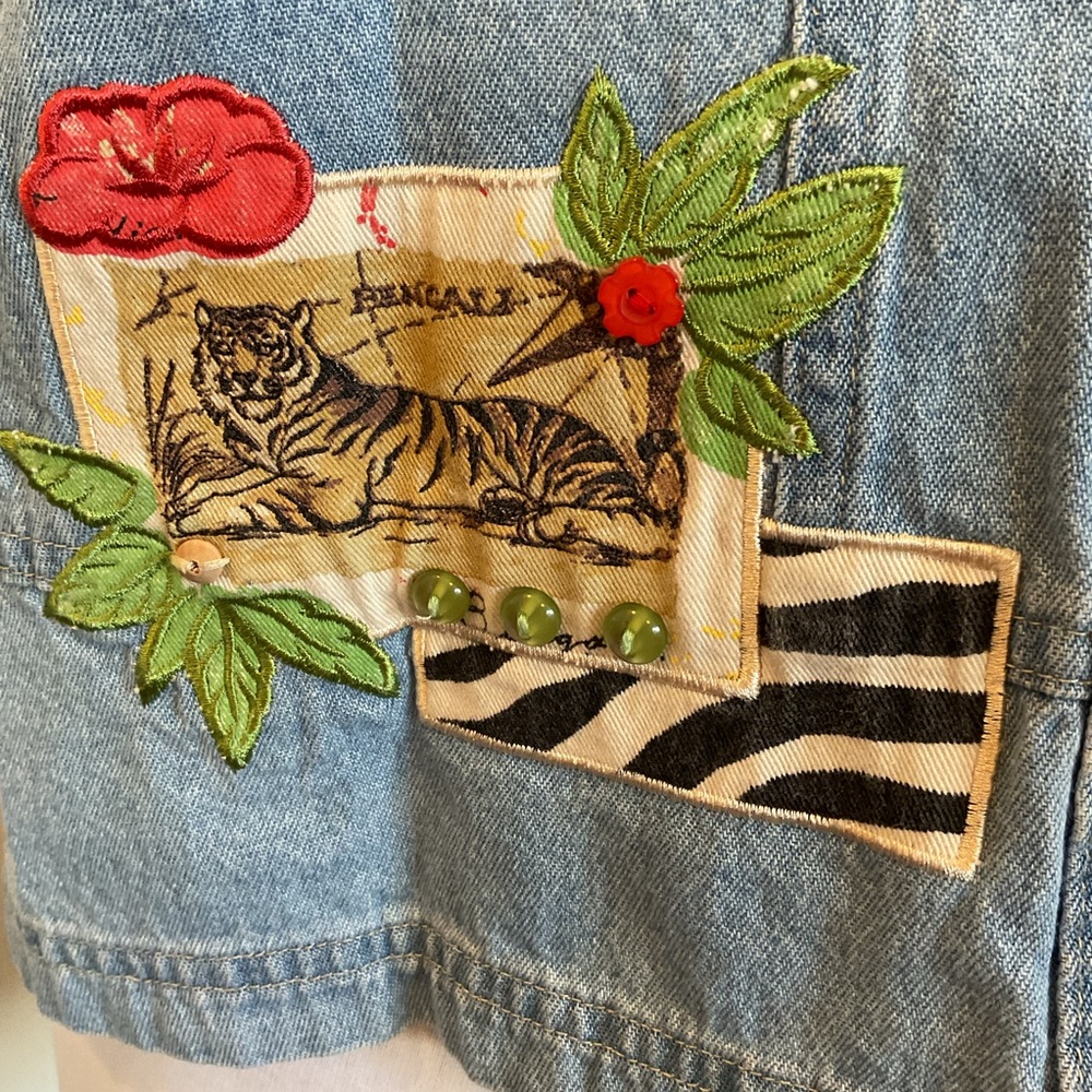 Nicole Bolin City Girl Denim Shirt Size 14 Embroidered Patches Made in USA - Picture 4 of 9